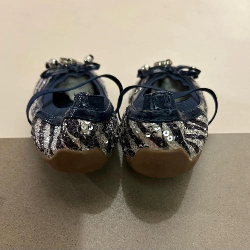 KORS Michael Kors Kids Navy and Silver Sequin Flats 9